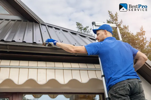 Best Pro Service technician hand-clearing leaves and debris from a residential gutter in Monmouth County, NJ