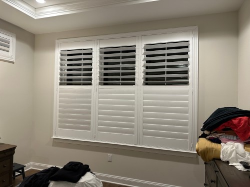 Installation-day view of a newly completed window treatment