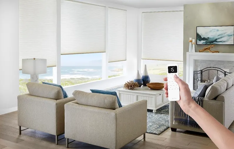 Battery-powered motorization upgrade shown on an existing shade